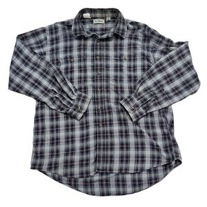 L.L. Bean Mens Plaid Flannel Shirt Long Sleeve Button Up Size XL Blue‎ Burgundy